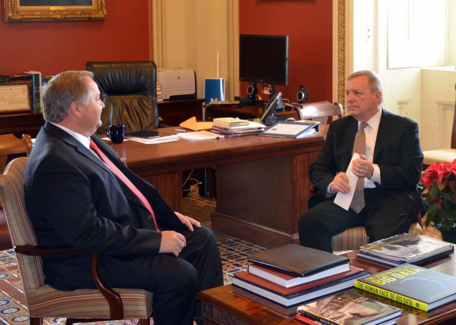 U.S. Senator Dick Durbin (D-IL) met with Philip Nelson, President of the Illinois Farm BUreau, to discuss Mississippi River water levels and the Farm Bill.